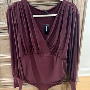 Express Women's Deep Burgundy Bodysuit